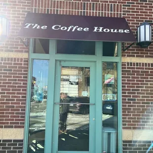 the entrance to the coffee house