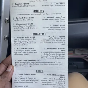 a menu for breakfast