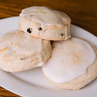 three scones on a plate