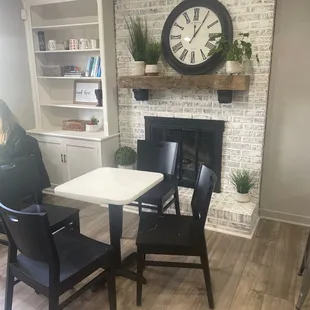 One of several little cute tables set up for drink-in