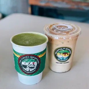 Matcha lavender (12 oz) / $5.50 + Gingerbread latte (12 oz) (iced) / $5.35
