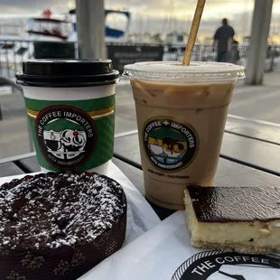 Vanilla Latte and GF Flourless cake on left. Right is iced vanilla latte and a crème brûlée bar I believe.