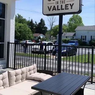 Outdoor patio and sign