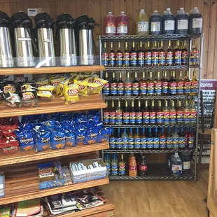 shelves of coffee and snacks