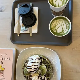 Green Tea Latte and Dessert Waffle