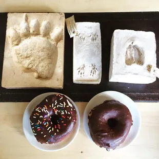a doughnut and a handprint