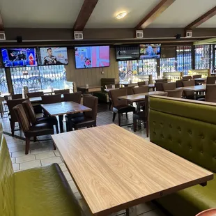 tables and booths in a restaurant