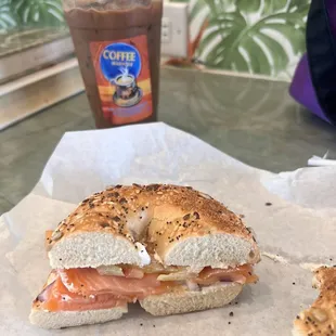 sooooo good!!!!!  Mexican Mocha Iced + Lox &amp; Bagel
