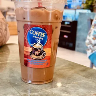 Iced almond milk mocha half sweet