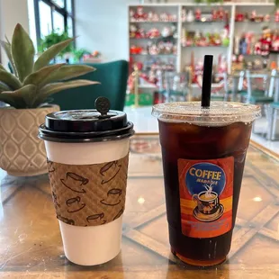 Hot Mocha (left), Cold Brew Coffee (right)
