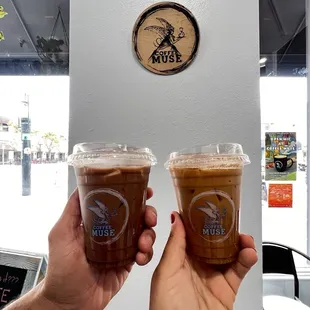 Mint mocha on left and honey nut Cheerio on right