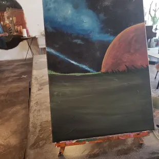 One of my Scifi Paranormal paintings in its earliest stage. Soon to be at Coffee N Crafts when finished.   By Lord StormWalker