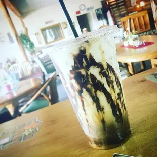  glass of iced coffee on a table