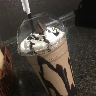  chocolate milkshake and a banana
