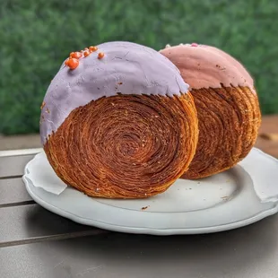 Ube and Raspberry spiral croissants