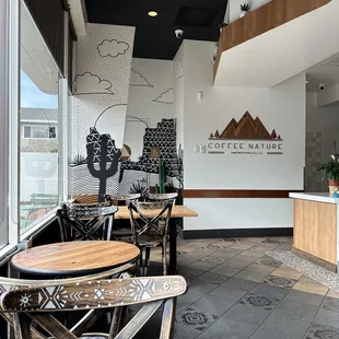 tables and chairs in a coffee shop