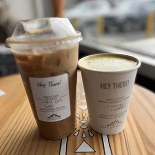 two cups of coffee on a table