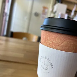 a cup of coffee on a table