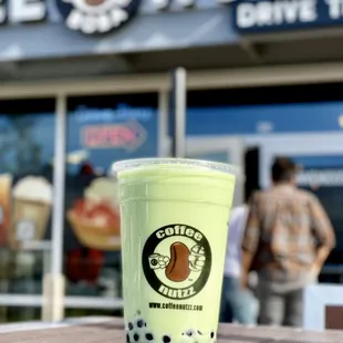 Honeydew blended do with Boba.