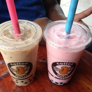 Milk tea boba and strawberry boba