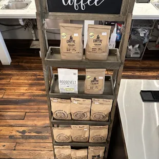 Assorted flavours of whole bean coffee