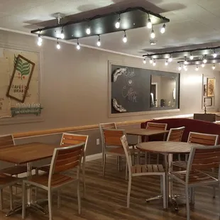 tables and chairs in a coffee shop