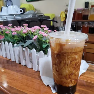@Coffee or Tea last eve; 3/12/2023.We were only a few doors away from here, So I decided 2pick me up a Brown Suga 50% less sugar Boba Drink.