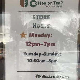 New hours starting 5/6/24 on Monday: