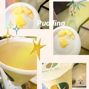 Green tea no sugar, no ice, double pudding