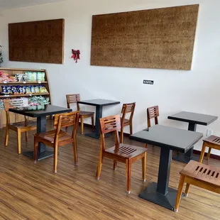 tables and chairs in a coffee shop
