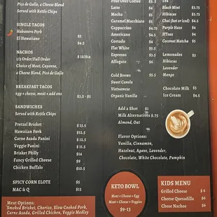 a menu for a coffee shop