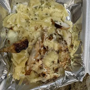 Alfredo bow tie pasta with blackened grilled chicken