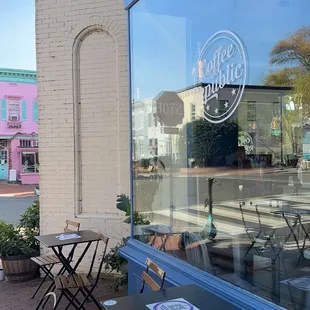 tables and chairs outside