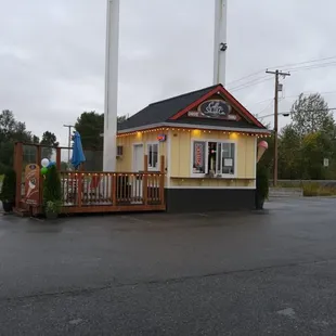 a coffee shop on a rainy day