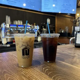 Bumblebee Latte and 16 oz. Americano