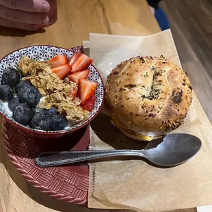 Fruit and Yogurt Parfait Sausage, Egg and Cheese Sandwich