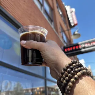 a hand holding a cup of coffee