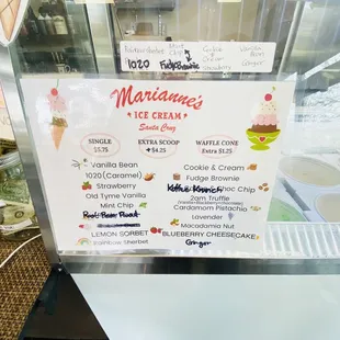 a menu for the ice cream shop