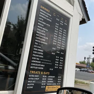 a menu on the side of a building