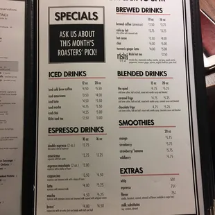 menu and prices
