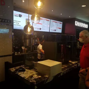 a man in a red shirt