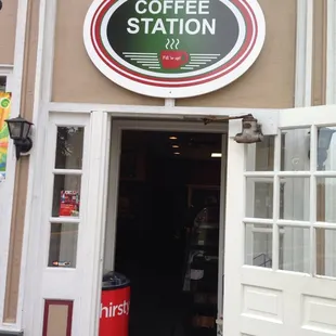 the entrance to the coffee station