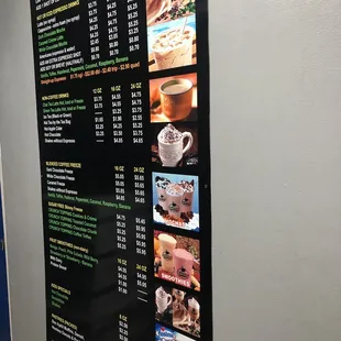 a menu on the wall