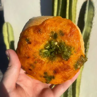 We feature various locally made bagels from Bubbe's Bagels - Jalapeño Cheddar (featured in photo), Everything, Plain, Rye, Cinnamon Raisin.