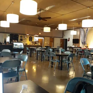 Interior. They teal, metal chairs aren't uncomfortable.