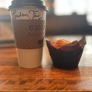 London fog tea and blueberry muffin
