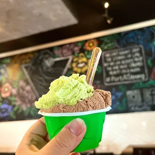 Chocolate and pistachio gelato, can&apos;t go wrong with that! 10 out of 10