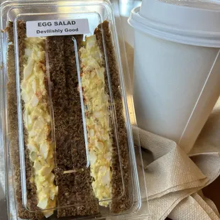 Egg salad sandwich &amp; 12 oz hazelnuts latte $15