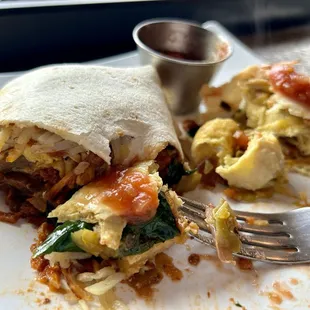 The soy chorizo breakfast burrito was packed full of veggies, including spinach, mushrooms, and green pepper. Breakfast Burrito