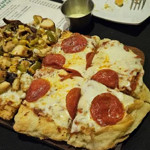 Half and half Big Mex and peperoni pizza